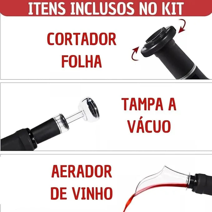 Kit Abridor de Garrafa de Vinho Elétrico Automático